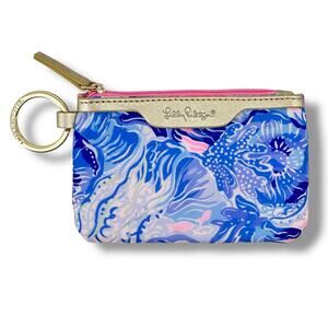 Lilly Pulitzer Shade Seekers Zip Top ID Case Keychain Blue PInk